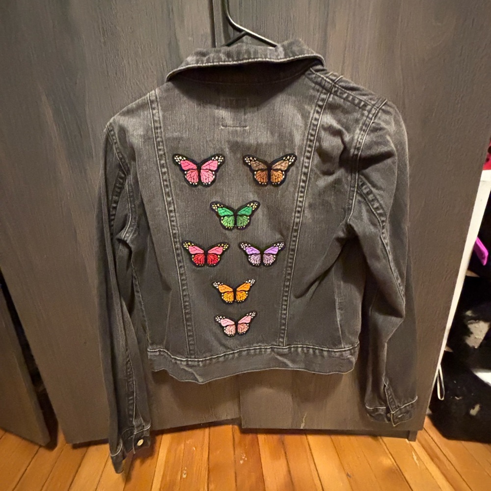 Gray Denim Jacket With Butterfly Patch - image 3